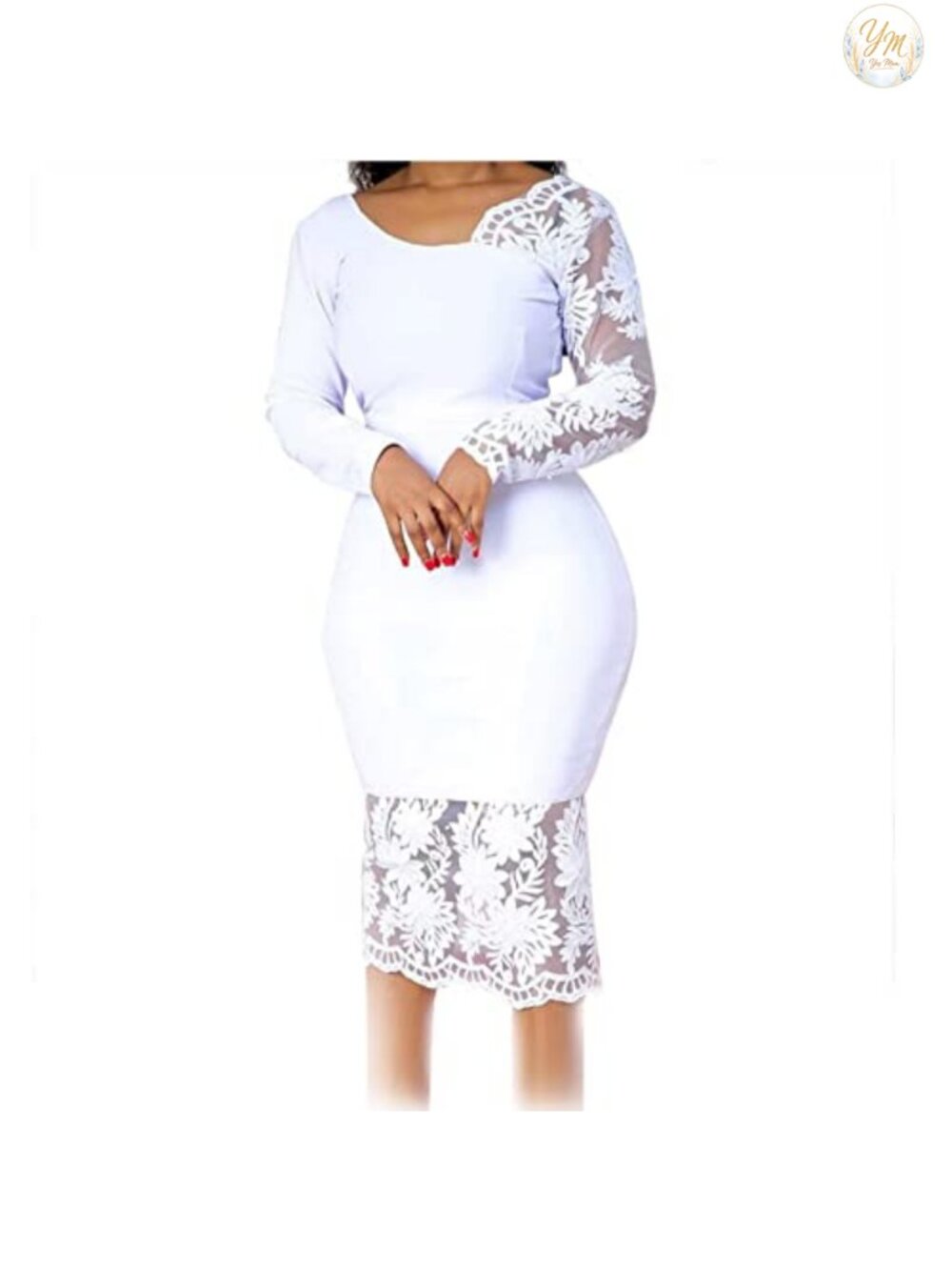 Elegant Floral Lace Patchwork Long Sleeve Bodycon Bodycon Party Dress